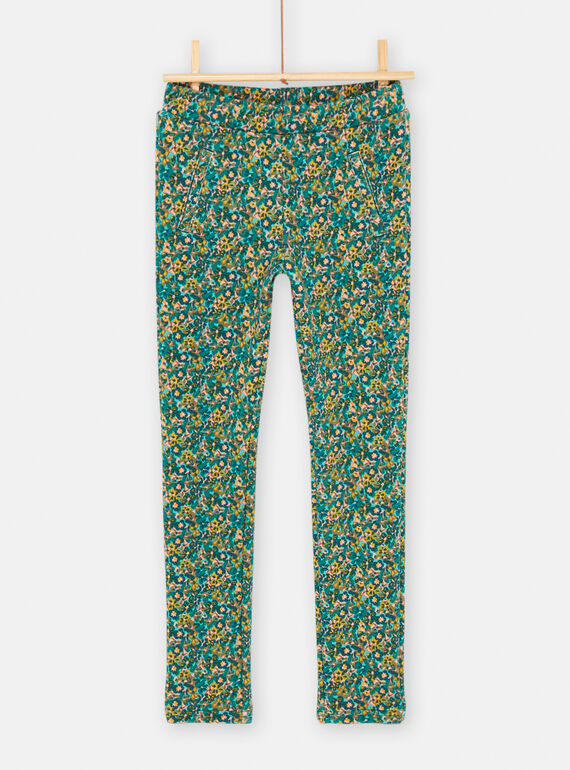 Pantaloni blu pavone con stampa a fiori bambina SADUPANT1 / 23W901P1PANC235