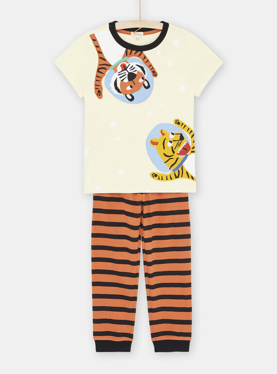 Pigiama beige e arancione con motivi tigri bambino SEGOPYJAST / 23WH1234PYJ103