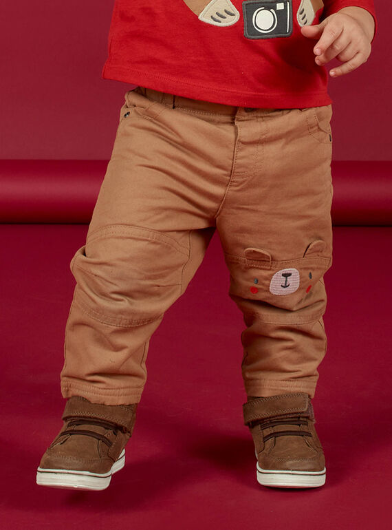 Pantaloni marroni con inserti motivo orsetto neonato MUFUNPAN2 / 21WG10M2PANI820