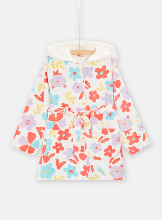 Accappatoio con cappuccio ecrù con stampa fantasia bambina TEFAROBCAT / 24SH1141RDC001