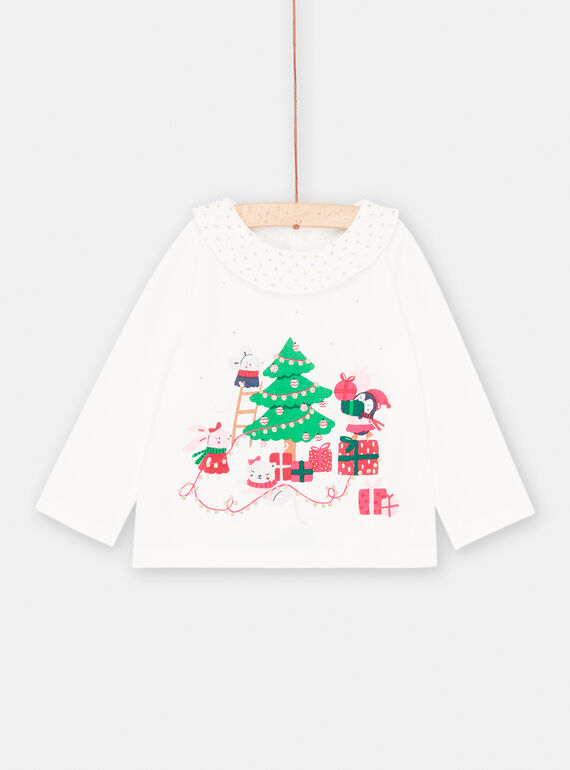 T-shirt natalizia ecrù a maniche lunghe neonata SIWAYBRA / 23WG09S1BRA001