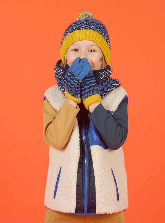 Berretto con pompon blu e motivo jacquard bambina MYOGROBON6 / 21WI0268BON221