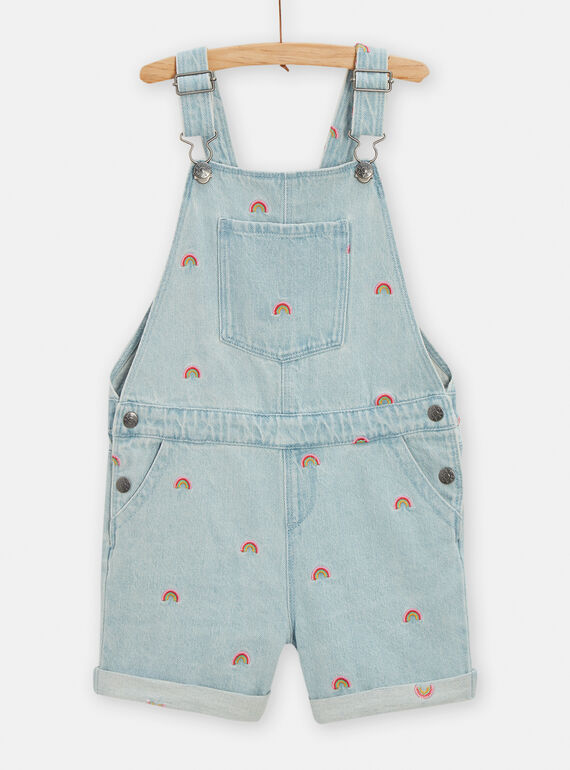 Salopette in denim chiaro con motivi arcobaleno ricamati bambina TACLUSAC / 24S901O1SACP272