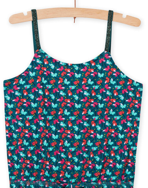 Tuta corta con stampa a fiori petrolio bambina NAPLACOMB3 / 22S901K3CBL714