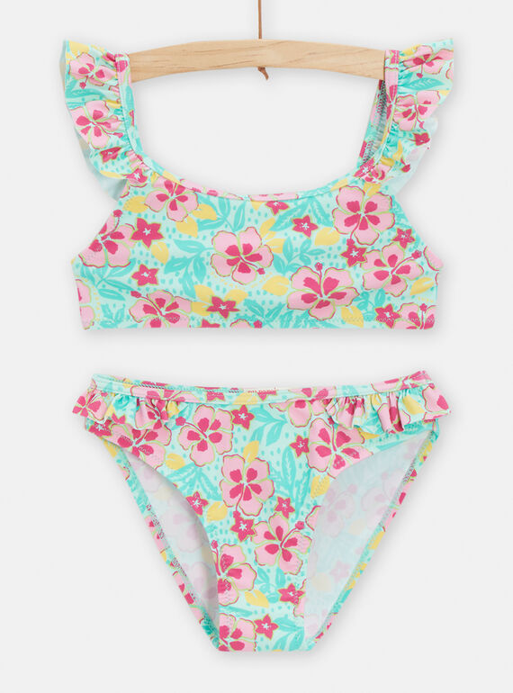 Bikini turchese con stampa a fiori bambina TYABIK3 / 24SI01G7MAIC215