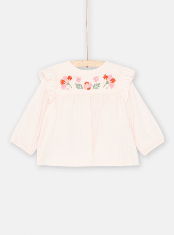 Camicia rosa confetto con ricami a fiori neonata SIVERCHEM / 23WG09J1CHED310