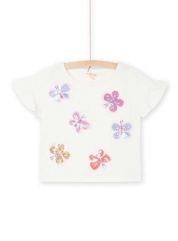 T-shirt bianca con motivi farfalle in paillettes RAJUNTI4 / 23S901U2TMC001