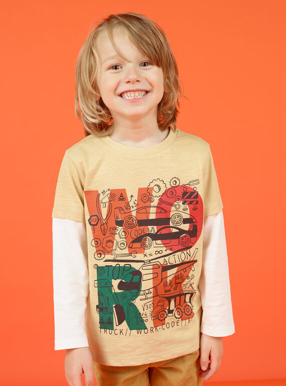 T-shirt maniche lunghe beige ed ecrù con motivi fantasia bambino MOCOTEE1 / 21W902L1TMLA006