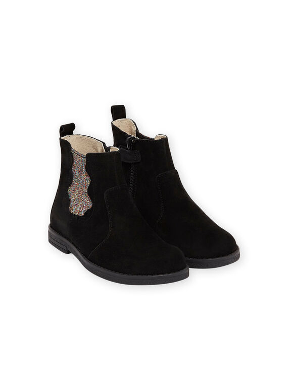 Stivaletti neri in pelle dettagli glitterati bambina MABOOTMEL / 21XK3576D0D090