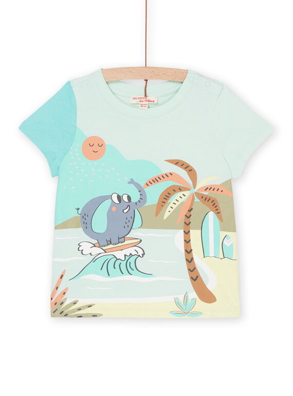 T-shirt verde acqua con motivi elefante con surf e spiaggia RUEXOTI2 / 23SG10V2TMC614