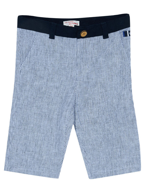 Bermuda a righe in rilievo blu misto lino e cotone bambino JOWEBER2 / 20S90292BER705