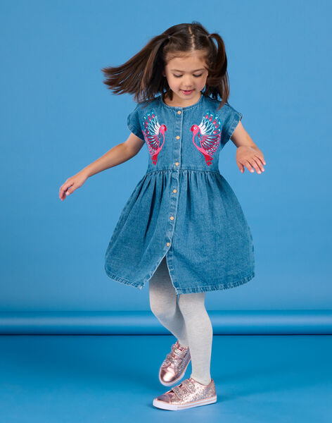 Abito in jeans a maniche corte con motivo pappagalli PAGOROB2 / 22W901O1ROBP274