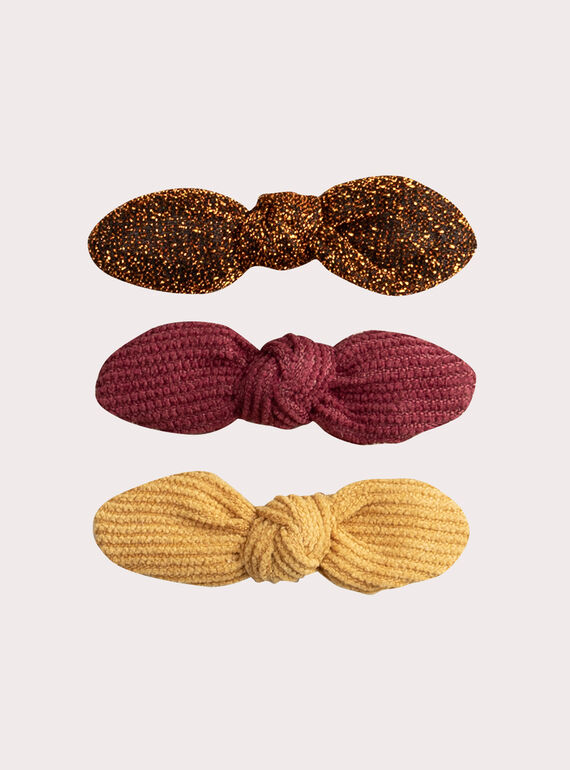 Lotto di 3 barrette con fiocco con paillettes per ragazza VYAJOCLIC2 / 24WI01L7BRT952
