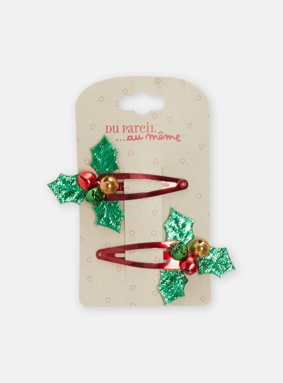 Set 2 fermagli Natale rossi e verdi bambina SYAJOCLIP8 / 23WI01S3BRTF529