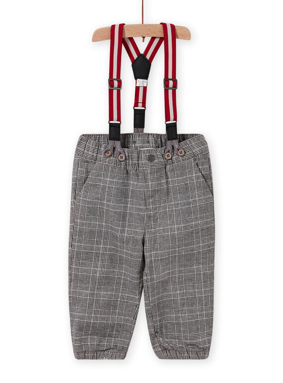 Pantaloni neri a quadri e bretelle a righe neonato MUNOPAN2 / 21WG10Q2PAN090