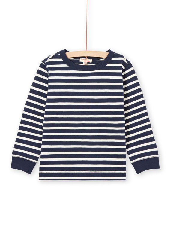 T-shirt maniche lunghe a righe ecrù e navy bambino MOJOTIRIB1 / 21W90226TML001