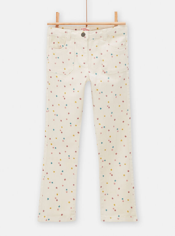 Jeans bambina ecrù scuro con stampa a fiori TAJOPANT1 / 24S90181PAN003