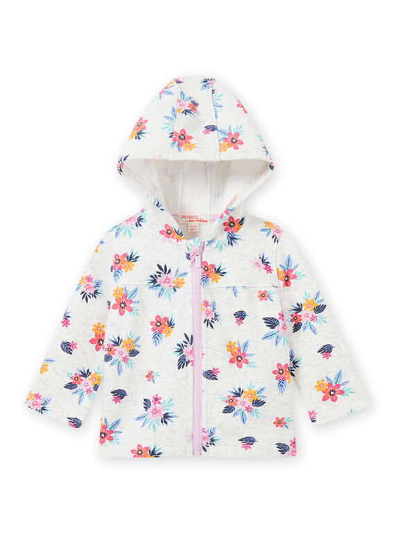 Felpa grigia melange con stampa a fiori neonata MIPLAHOJOG / 21WG09O1JGHJ920