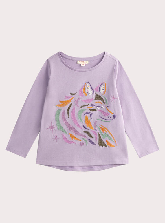 T-shirt con figura di lupo viola per bambina con ricami VAPERTEE1 / 24W901R1TML326