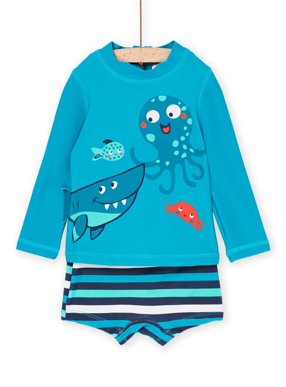 Costume t-shirt e shorts blu con stampa fantasia RYUENS / 23SI10REMAI202