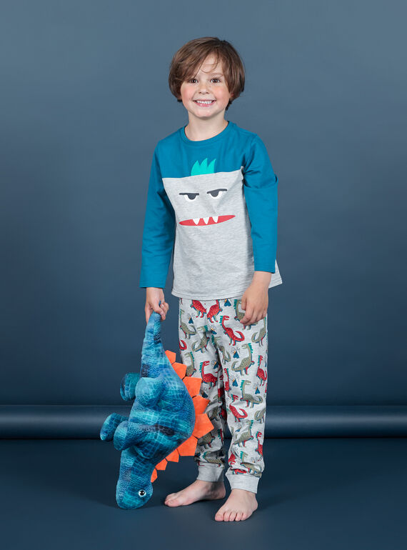 Set pigiama t-shirt et pantaloni grigio melange e blu bambino MEGOPYJMAN1 / 21WH1272PYGJ922