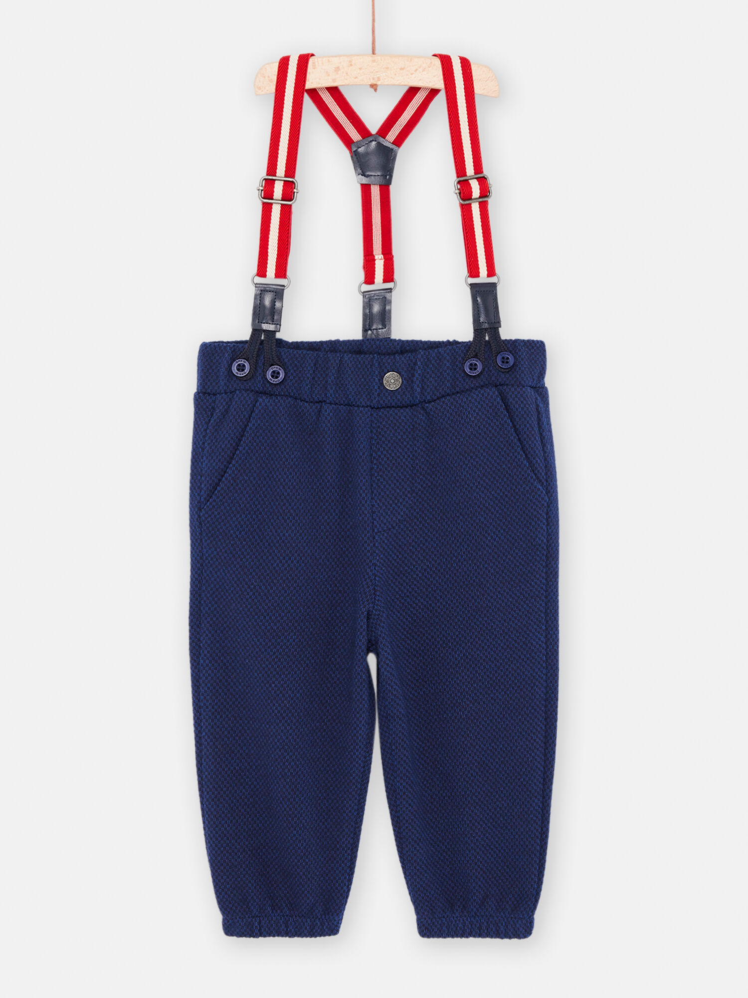 Pantaloni blu notte caldi con bretelle neonato acquisto online