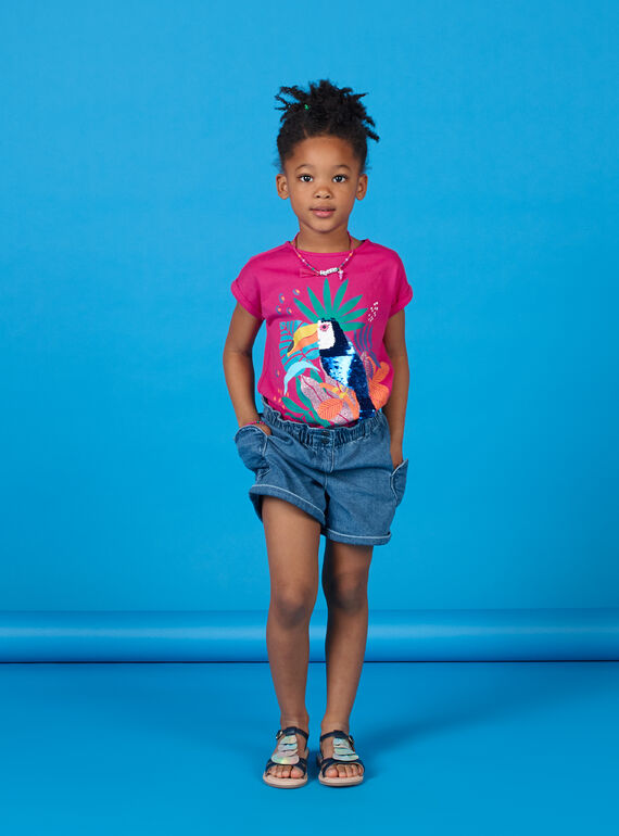 T-shirt rosa e blu con motivo tucano con paillettes LANAUTI1 / 21S901P2TMCF507