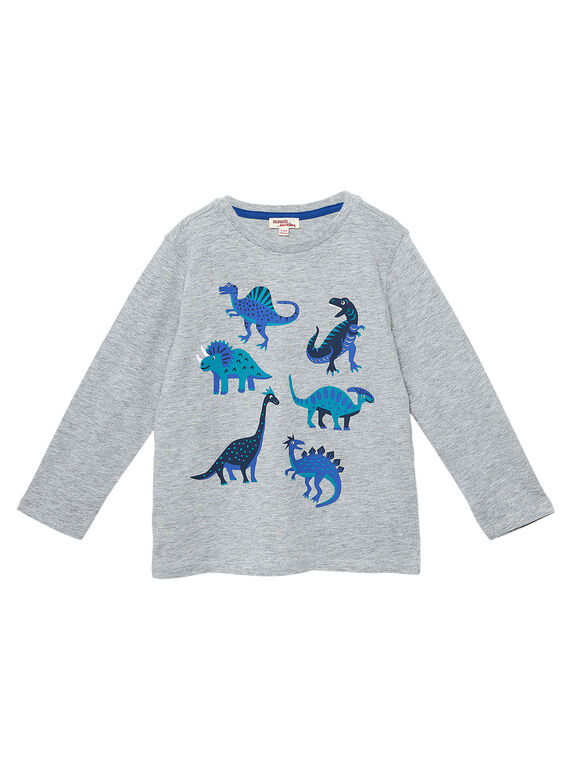 T-shirt maniche lunghe bambino grigio melange con stampa dinosauri JOJOTEE2 / 20S90243D32943