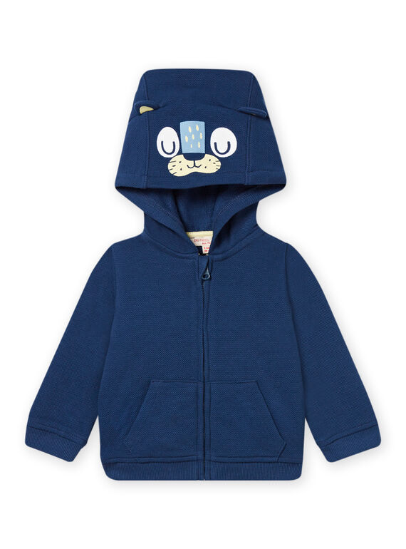 Cardigan con cappuccio blu stampa pantera nera neonato NUJOGIL1 / 22SG1063GILC203