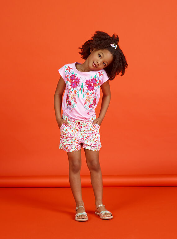 Shorts bianchi e rosa stampa a fiori bambina LAVISHORT / 21S901U1SHO000