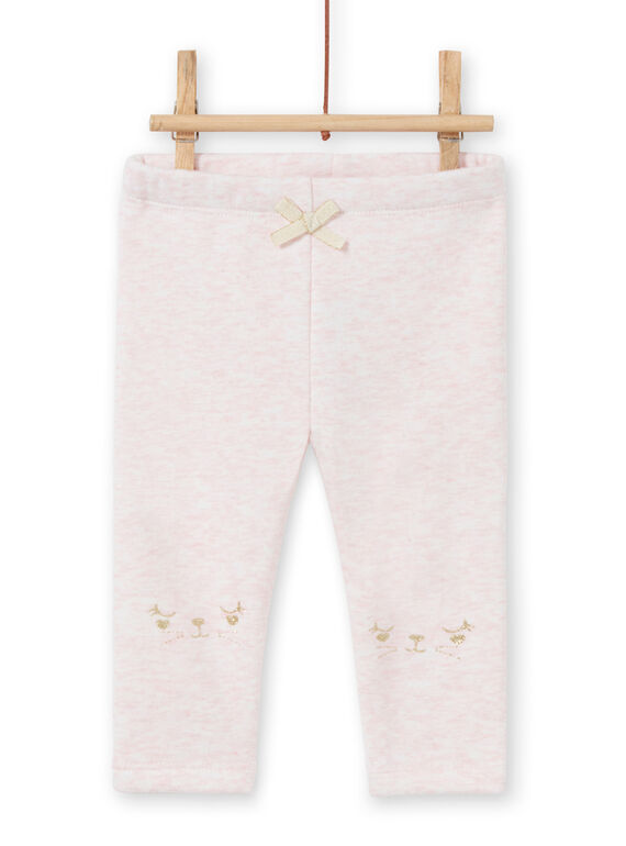 Leggings foderati rosa melange con motivi conigli ricamati neonata MIJOPANDOU3 / 21WG0912PAND314