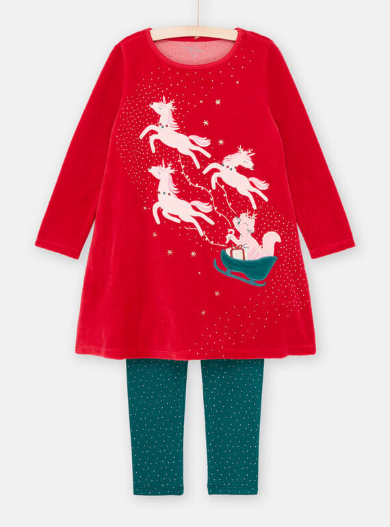 Vestaglia natalizia rossa e pantaloni verdi bambina SEFACHUNOE / 23WH11T1CHNF529