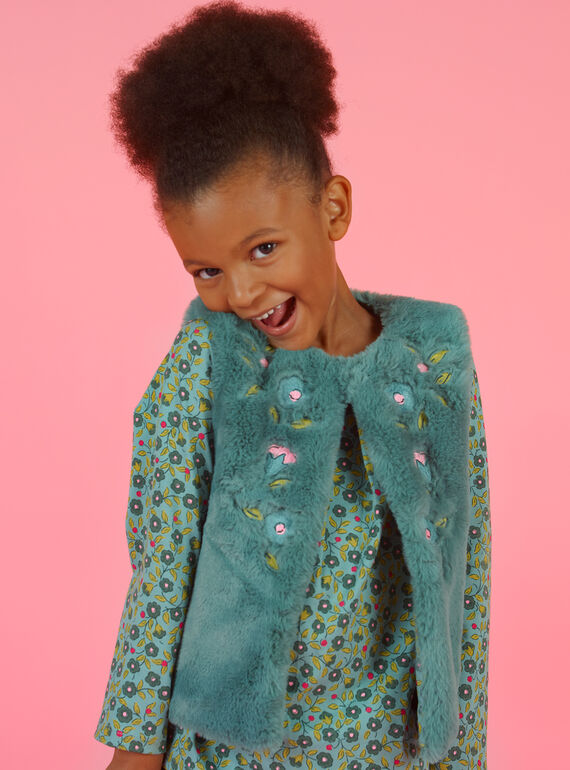 Cardigan in finta pelliccia double face kaki bambina MAKACAR2 / 21W901I2CAR612
