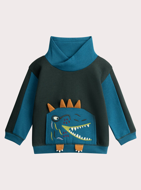 Felpa bicolore con collo incrociato con tasca animata per ragazzo  VOKLISWE1 / 24W90241SWEG618