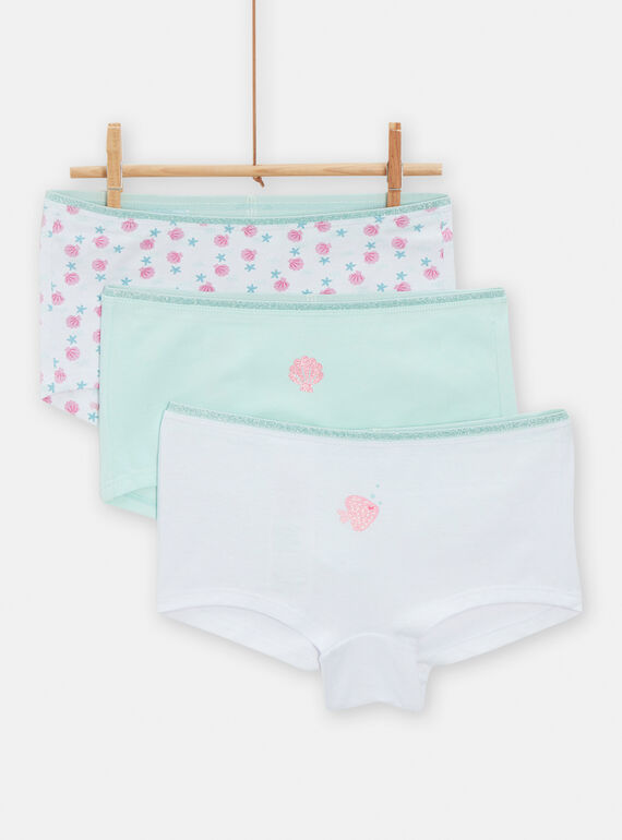 Set 3 culotte bianche e verde acqua assortite bambina TEFAHOTFIS / 24SH1163SHY000