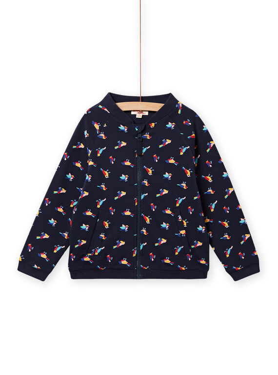 Cardigan navy double face con stampa uccelli bambina NALUCAR / 22S901P1CAR070