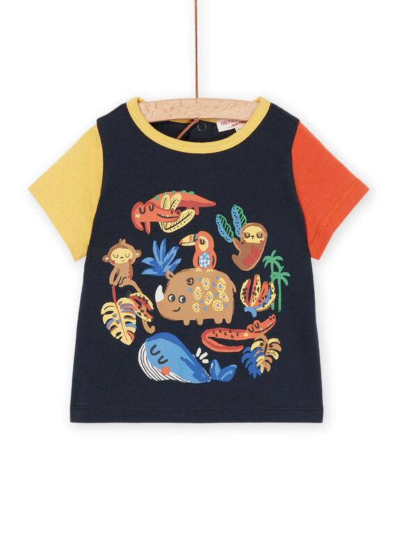 T-shirt blu notte con maniche gialla a arancione RUJUNTI1 / 23SG10U2TMC713