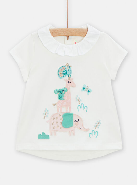 T-shirt ecrù con motivo animali neonata TICOBRA / 24SG09N1BRA001