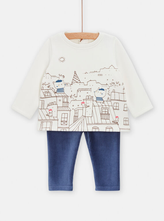 Pigiama bianco e blu con stampa tetti parigini bambino TOU1ENS4 / 24SF04H1ENSA001