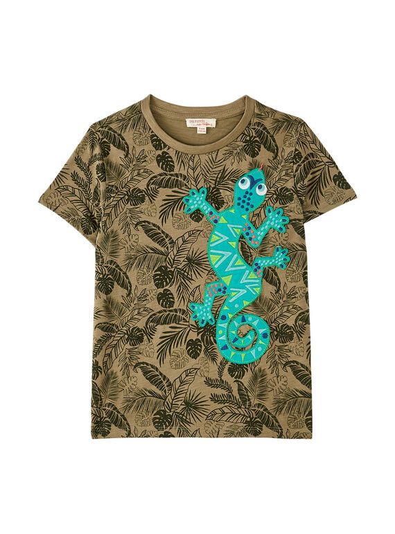 T-shirt bambino maniche corte kaki con stampa tropicale JOSAUTI2 / 20S902Q5TMC628