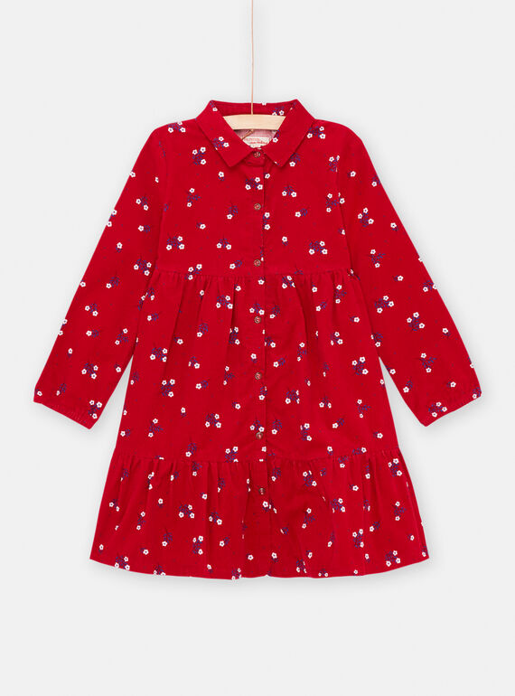 Abito a camicia rosso con stampa a fiori bambina SAFOROB3 / 23W901K3ROBF504
