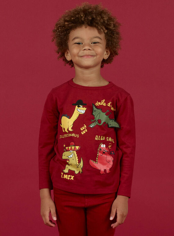 T-shirt maniche lunghe rosso bordeaux motivi dinosauri bambino MOFUNTEE3 / 21W902M2TML511