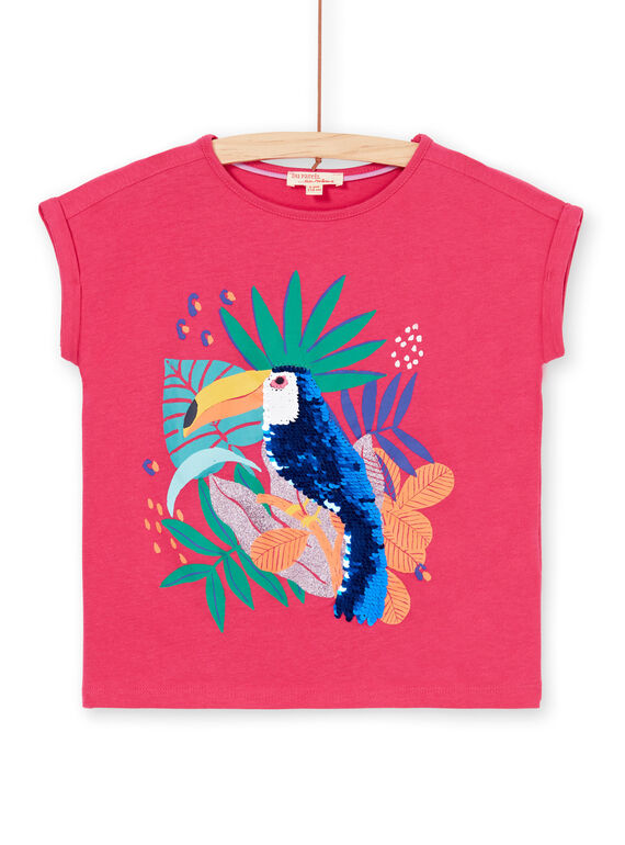 T-shirt rosa e blu con motivo tucano con paillettes LANAUTI1 / 21S901P2TMCF507