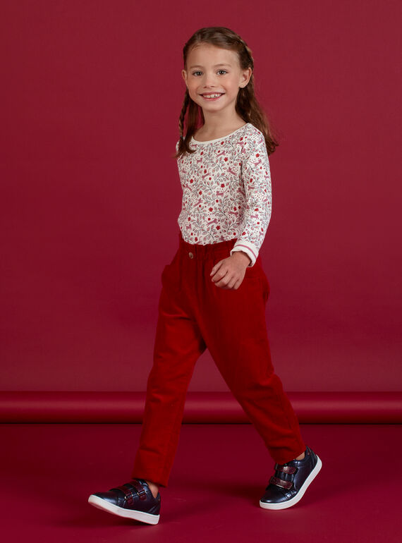 Pantaloni stile paperbag in velluto a costine rossi bambina MAFUNPANT2 / 21W901M1PANF504