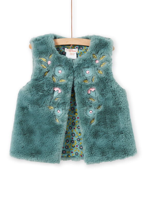 Cardigan in finta pelliccia double face kaki bambina MAKACAR2 / 21W901I2CAR612