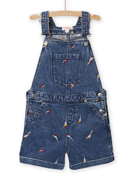 Salopette corta in denim medio stampa uccello colorato bambina NALUSAC / 22S901P1SACP274