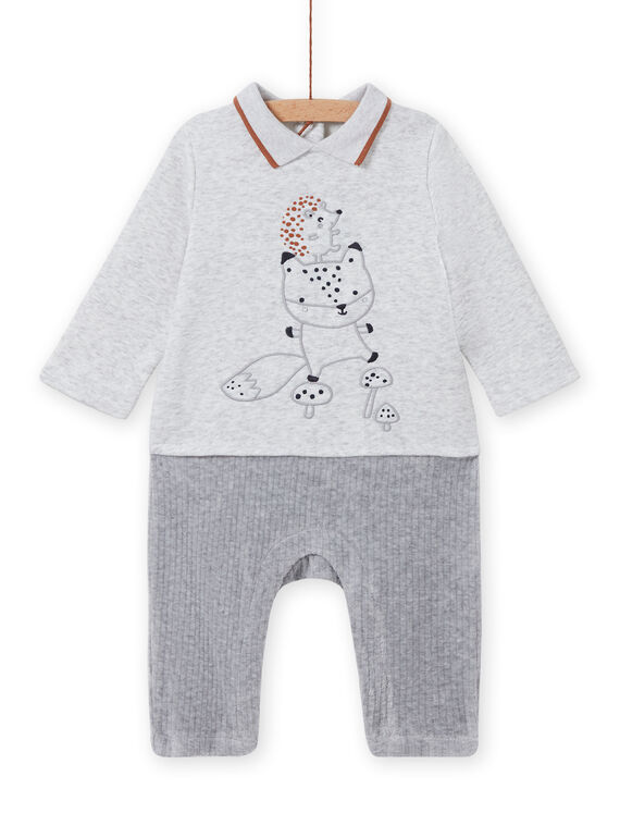 Tuta grigia melange con motivo volpe e riccio nascita bambino MOU1COM3 / 21WF0441CBLJ920