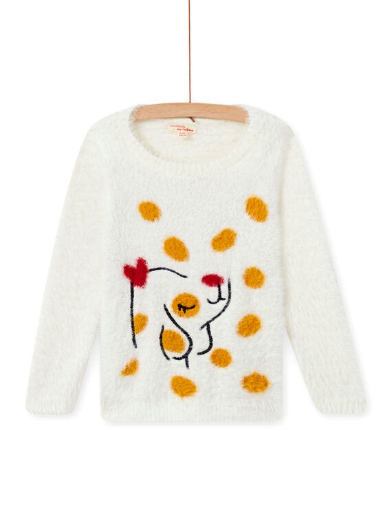 Maglia ecrù in finta pelliccia con motivo cane bambina MAMIXPULL / 21W901J1PUL001