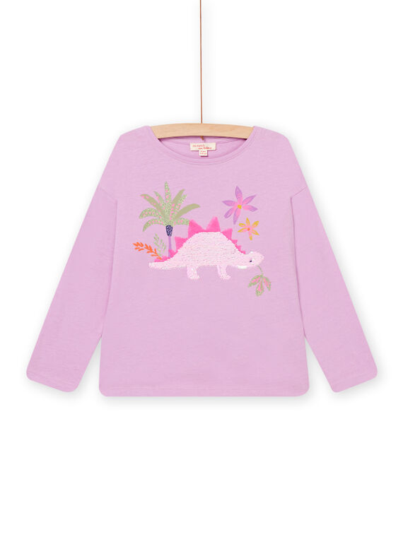 T-shirt maniche lunghe motivo dinosauro in paillettes magiche viola PAKATI2 / 22W901L1TML326