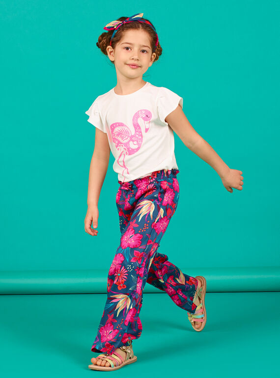 Pantaloni taglio morbido navy e rosa con stampa a fiori LABONPANT / 21S901W1PAN716